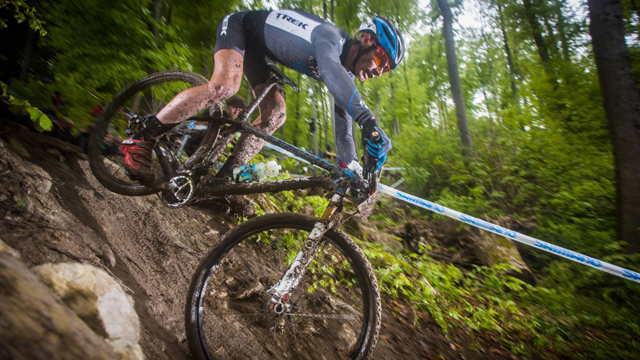 Daniel McConnell on his way to victory at the UCI Mountain Bike World Cup in Albstadt, Germany (UCI Media Services)