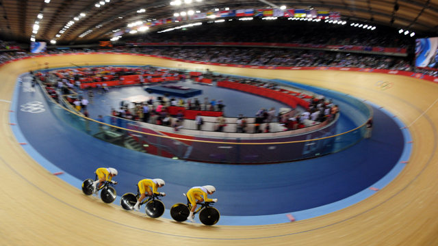 Australia's Annette Edmondson, Melissa Hoskins and Josephine Tomic compete during the London 2012 Olympic Games (Getty)