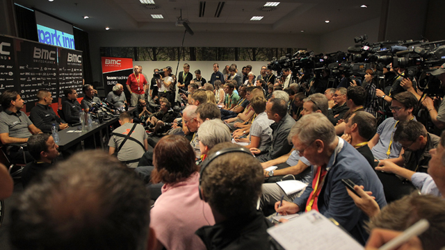 The pre-Tour BMC press conference. (Getty Images)