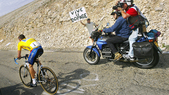 Lance Armstrong, climbing Mont Ventoux during the 14th stage of the 2002 Tour de France (AAP)