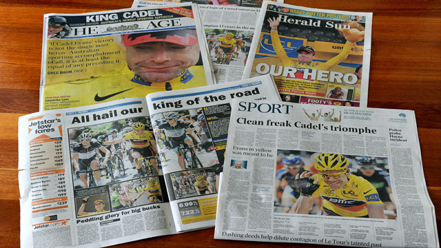 Cadel Evans's Tour de France triumph was greeted in Australia with saturation media coverage. (Getty Images)