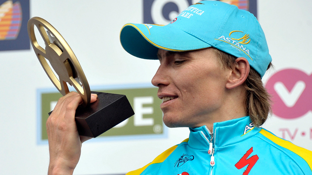 Maxim Iglinskiy's mulet celebrates it's victory at the Liege-Bastogne-Liege (AAP)