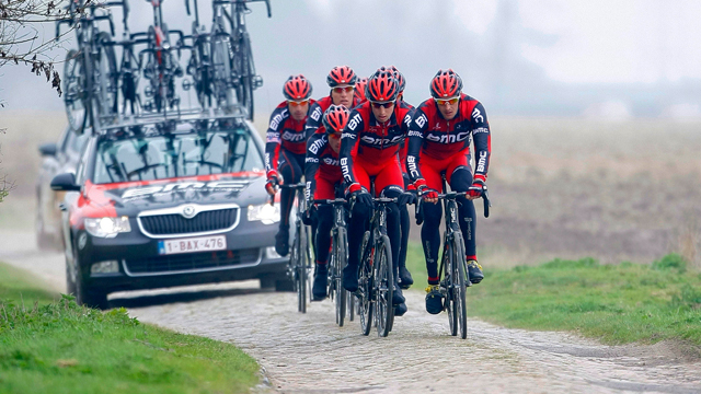 The BMC Racing team during a training session prior to the 110th edition of the Paris-Roubaix (AAP)
