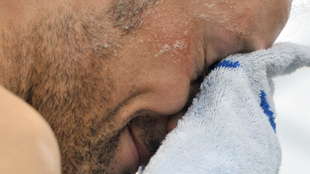 An emotional Tom Boonen (Omega Pharma-Quickstep) after taking the 2012 Paris-Roubaix in France. (Getty Images)