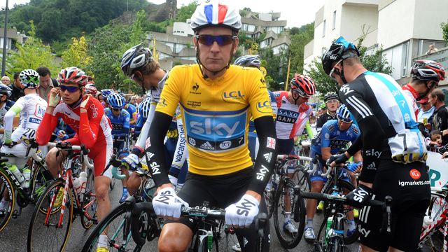 Cheer up ... Bradley Wiggins is a reluctant wearer of the yellow jersey at the Criterium du Dauphine (Getty Images)