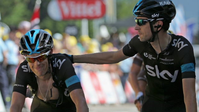 One bad day... Richie Porte is comforted by team-mate Mikel Nieve after dropping out of contention on Stage 10. (Getty)