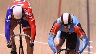 Shane Perkins and Jason Kenny of Great Britain fight it out in Melbourne (Getty)
