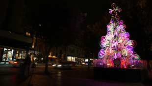 A Christmas tree made entirely of recycled bicycles is unveiled at the Rocks on November 19, 2010 in Sydney. (Getty)
