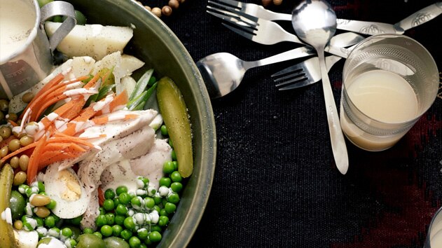 Persian chicken salad (salad-e olivieh)