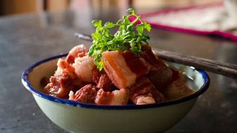 Lucky red braised pork belly