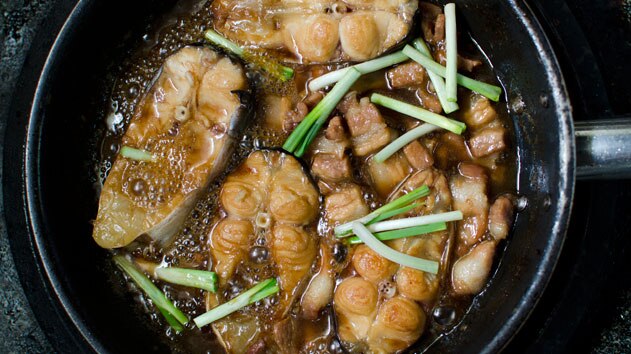 Caramelised fish in young coconut juice