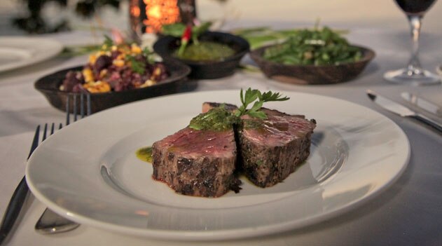 Barbecued island beef with organic salsa verde