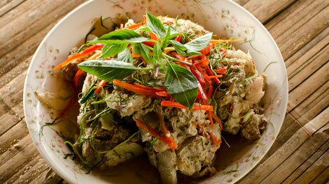 Pork chargrilled in bamboo