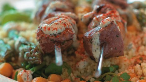 Minted lamb and mushroom kebabs
