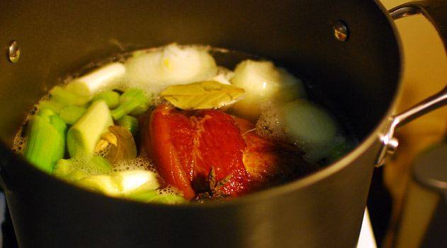 pork hock boiling with vegetables