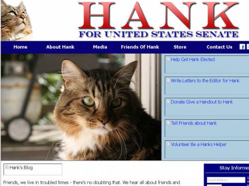 Hank, a cat is running for the US Senate. (http://hankforsenate.com/)