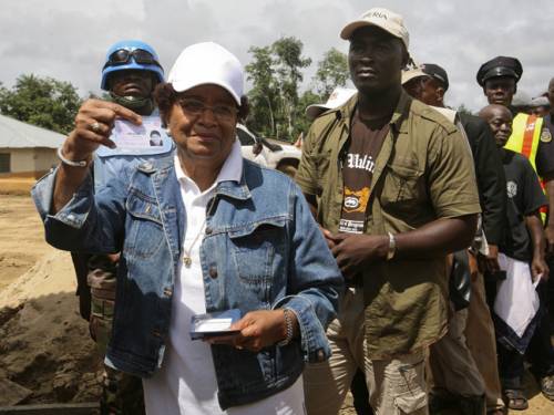 The country's electoral commission released a first batch of official results, giving Sirleaf 86,874 votes (44.5 percent). (EPA)