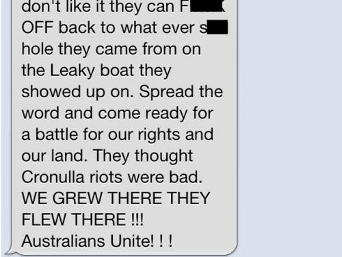 An SMS circulating in Melbourne calls for counter protests.