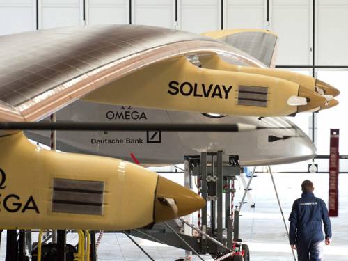 The high-tech aircraft, which has the wingspan of a large airliner but weighs no more than a saloon car, made history in July 2010 as the first manned plane to fly around the clock on the sun's energy. (AAP)