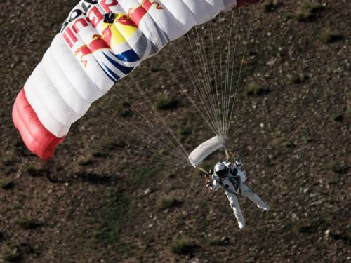 The 43-year-old Austrian skydiver achieved the fastest ever freefall speed at 706 miles per hour (1,137 kilometers per hour). (Getty Images)