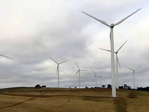 How can energy created by sources like wind farms be stored for use when it's not windy? (SBS)