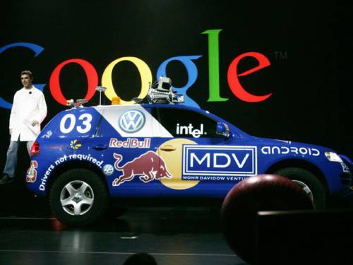 The car was given a unique red licence plate to make it recognisable by police and the public as a self-driving test vehicle. (Getty)