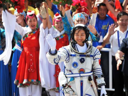 Chinese astronaut Liu Yang at a send-off ceremony for the Shenzhou-9 spacecraft, 16 June 2012. (AAP)