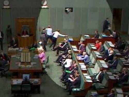 The Hansard record shows Mr Abbott voting alongside Mr Thomson on the initial gag motion, despite the opposition leader's vow never to accept the MP's 'tainted vote'.