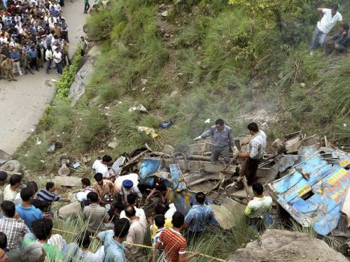 At least 52 people are dead and 45 injured after a bus plunged into a gorge in northern India. (AAP)