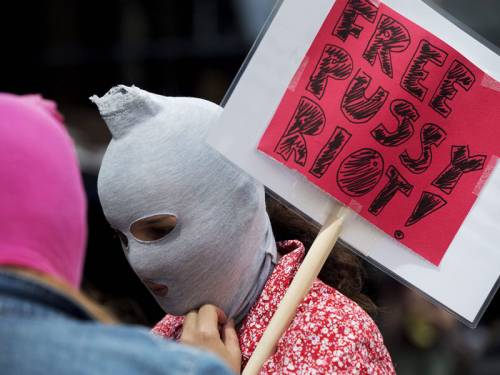 Pussy Riot supporters have grabbed balaclavas and took to the streets in protest around the world. (AAP)