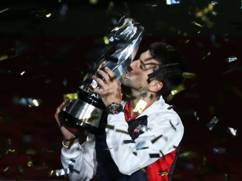 Novak Djokovic (pic) saved five match points to deny Andy Murray in the Shanghai Masters final. (AAP)