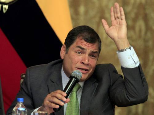 Ecuador's President Rafael Correa has blasted the UK for its 'contradictions' over Julian Assange. (AAP)