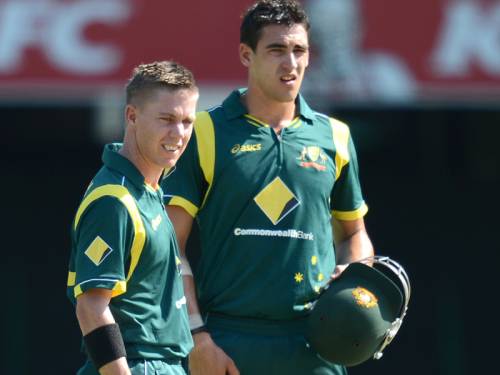 Australia's cricketers have struggled to 74 in the one-day international match against Sri Lanka. (AAP)