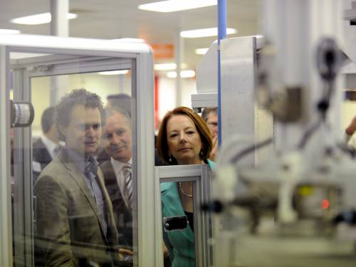 Prime Minister Julia Gillard has opened a new solar panel plant in Adelaide. (AAP)