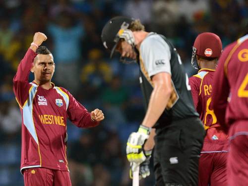 The West Indies knocked New Zealand out of the World T20 with a dramatic Super Over win in Kandy. (AAP)