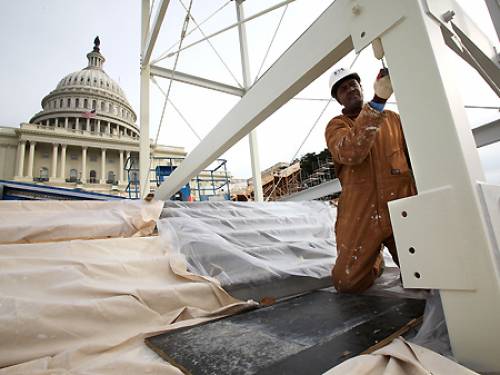 A special stage is constructed on the steps of the US Capitol in Washington for the inauguration ceremony