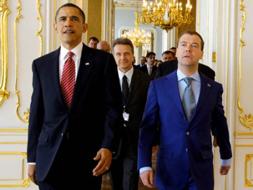 US President Barack Obama (L) with Russian President Dmitry Medvedev (Getty Images)
