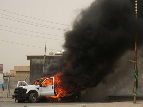 A car burns in Kirkuk, Iraq this year. (Getty)