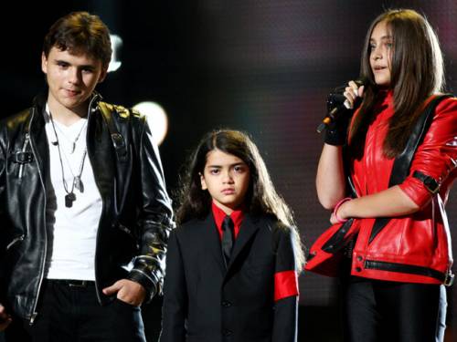 Prince Jackson, 'Blanket' Jackson and Paris Jackson appear onstage at the 'Michael Forever' concert. (Getty)