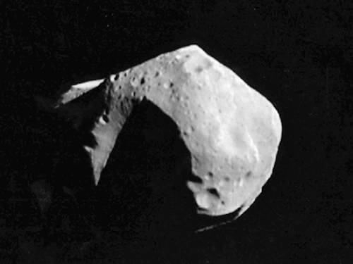 A enhanced photo of Asteroid Mathilde taken by the Near Earth Asteroid Rendezvous spacecraft  in1997 on a 25-minute flyby. (AP)