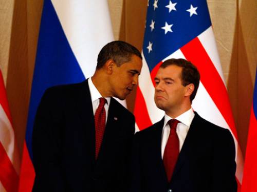 US President Barack Obama and Russian President Dmitry Medvedev have agreed to sharp cuts in the nuclear arsenals of both nations. (Getty)