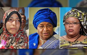 (left to right) Yemeni activist Tawakkul Karman, Liberian President Ellen Johnson Sirleaf and Liberian activist Leymah Gbowee. (Getty)
