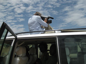 Filming from the car rooftop