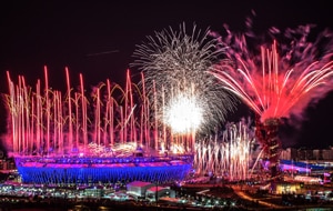 London lights up during the Olympic opening ceremony. (Getty)