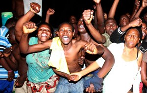 Zambians celebrate Michal Sata's election victory in September. (AFP) 