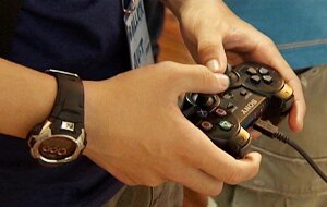 A Playstation2 gamer in action