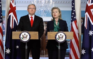 Kevin Rudd met with US officials including with Hilary Clinton. (AP)