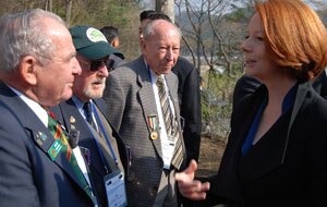 Prime Minister Julia Gillard meets with Australian Korean War veterans at Kapyong, South Korea. (AAP)