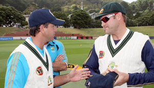 Australia Test captain Ricky Ponting hits debutant Ryan Harris up for a few beers after the match [GETTY]