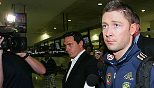 Sitting duck...Michael clarke arrives in New zealand after splitting with fiance Lara Bingle. (Getty)